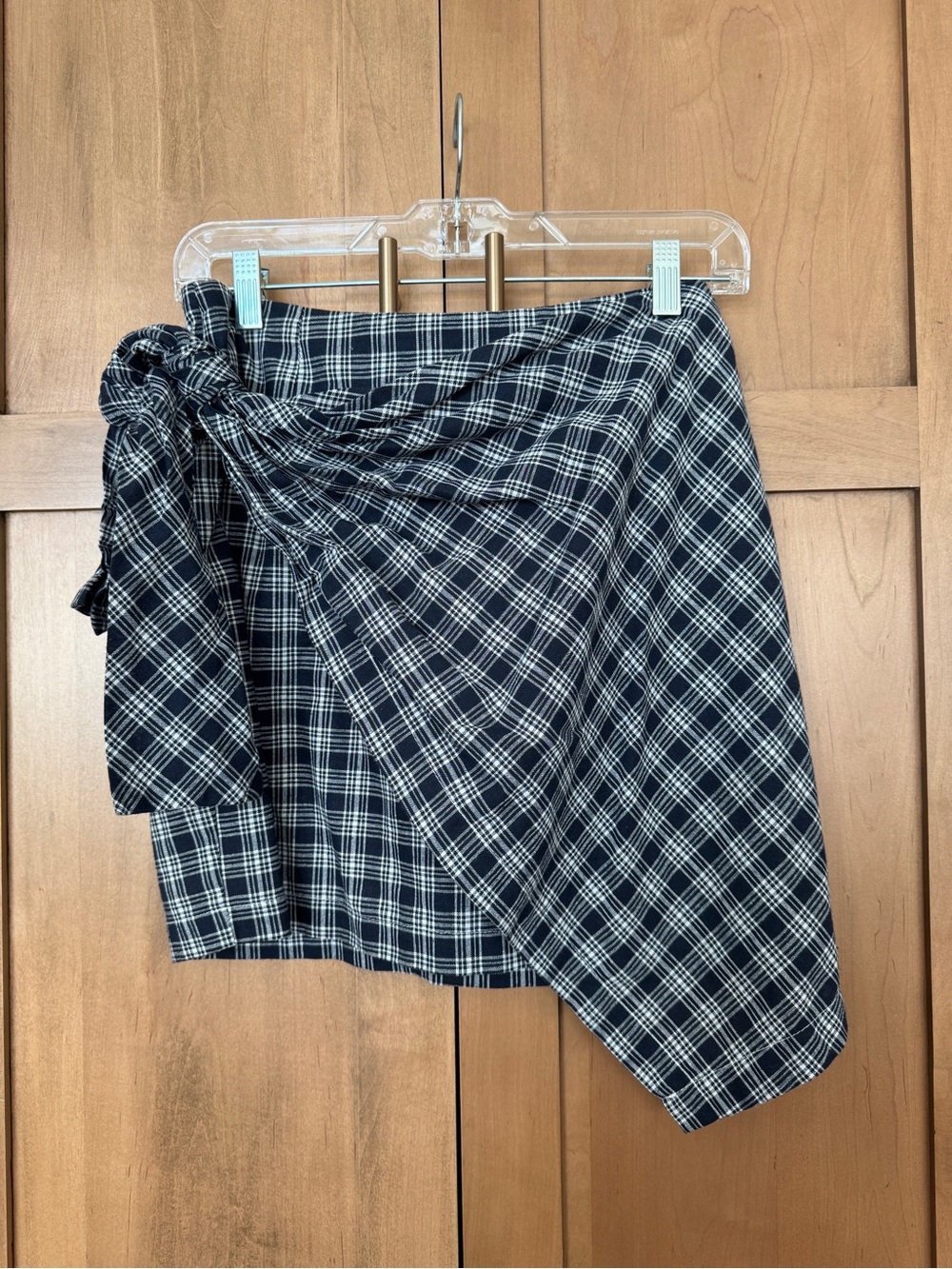 emory park Navy and White Asymmetrical Plaid Wrap Skirt